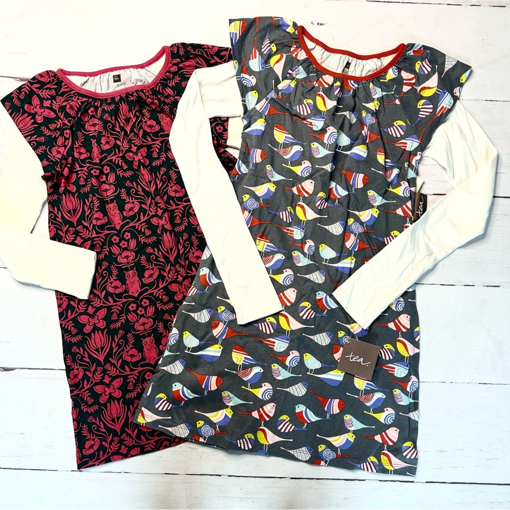 Tea Collection Floral and Bird Print Long Sleeve Dresses 7/8